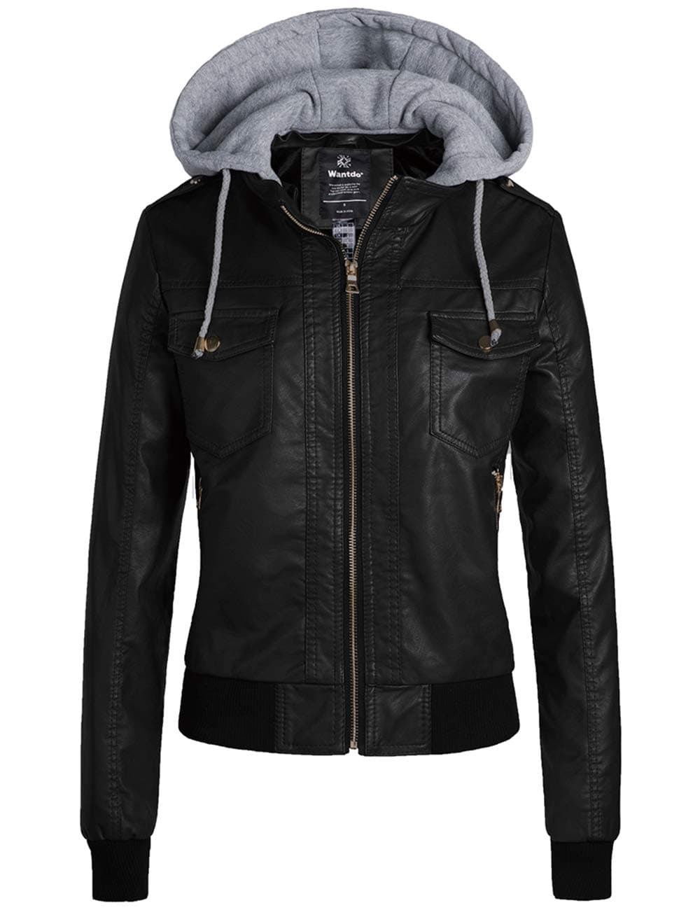 Faux Leather Jacket for Women, PU Moto Biker Bomber Motorcycle Coat