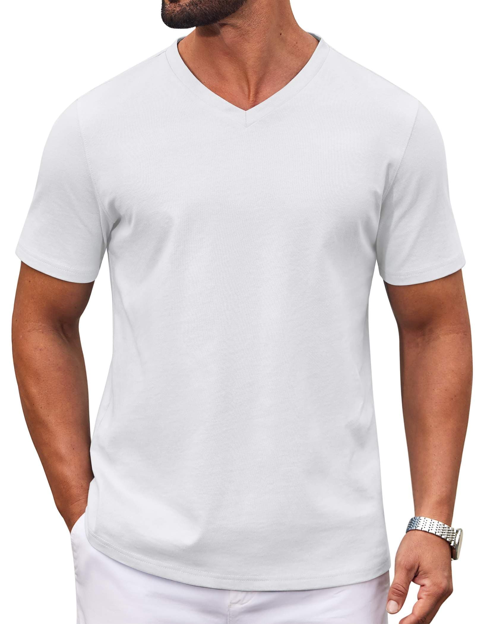 COOFANDY Mens V Neck T Shirts 100% Cotton Tee Shirt Plain Short Sleeve Casual Shirts