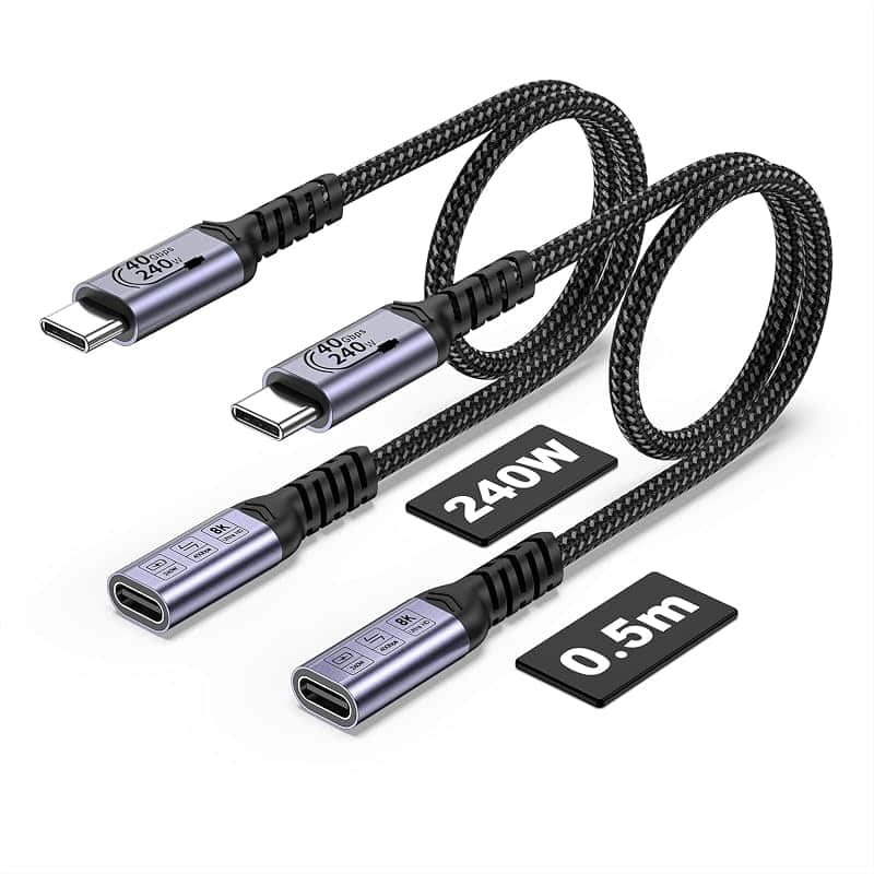 SUMPK USB C Extension Cable 240W, 1.5FT, 2 Packs, 40Gbps Data, 8K Video | Short USB 4.0 E…
