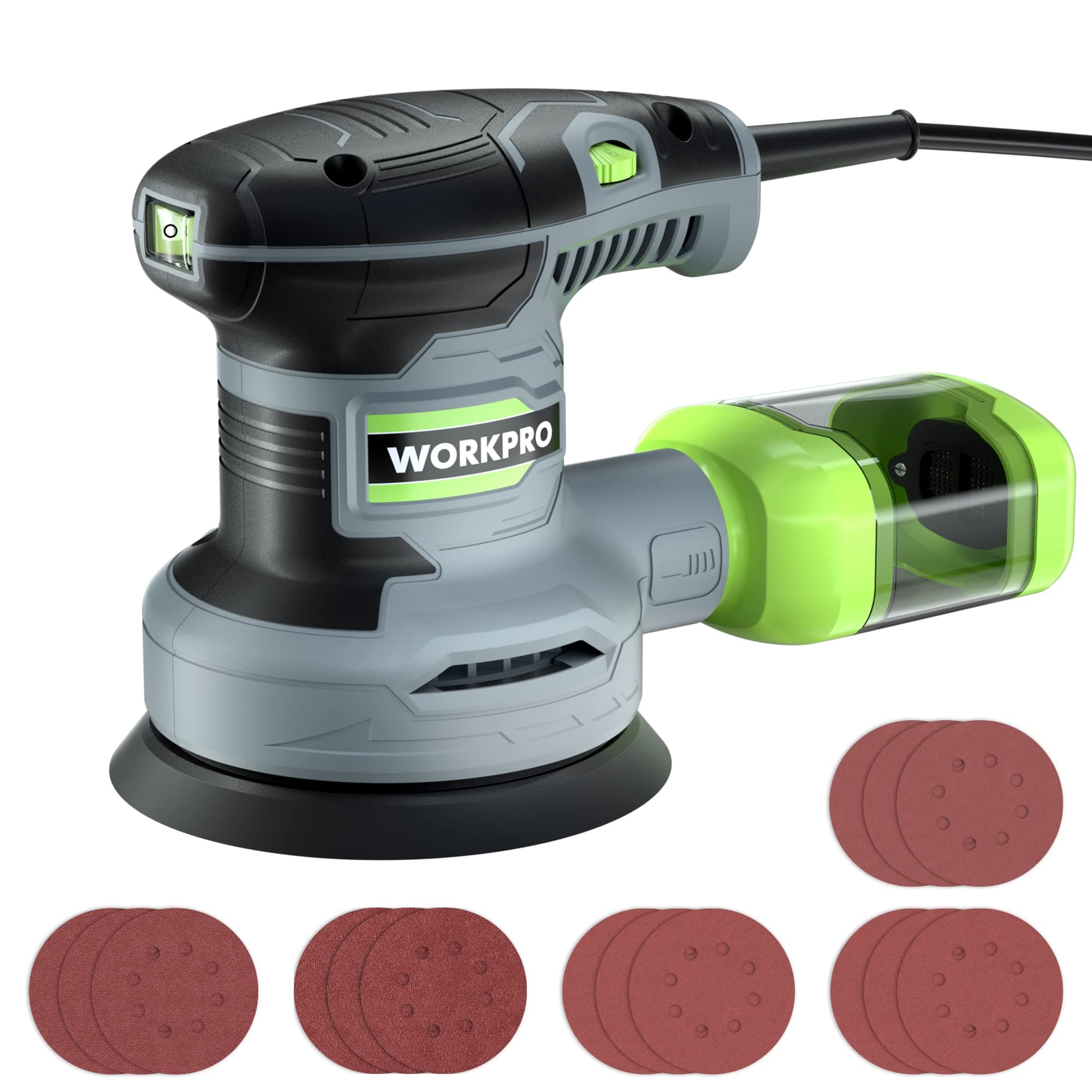 WORKPRO 5-Inch Random Orbit Sander Variable Speed with Dust Bag