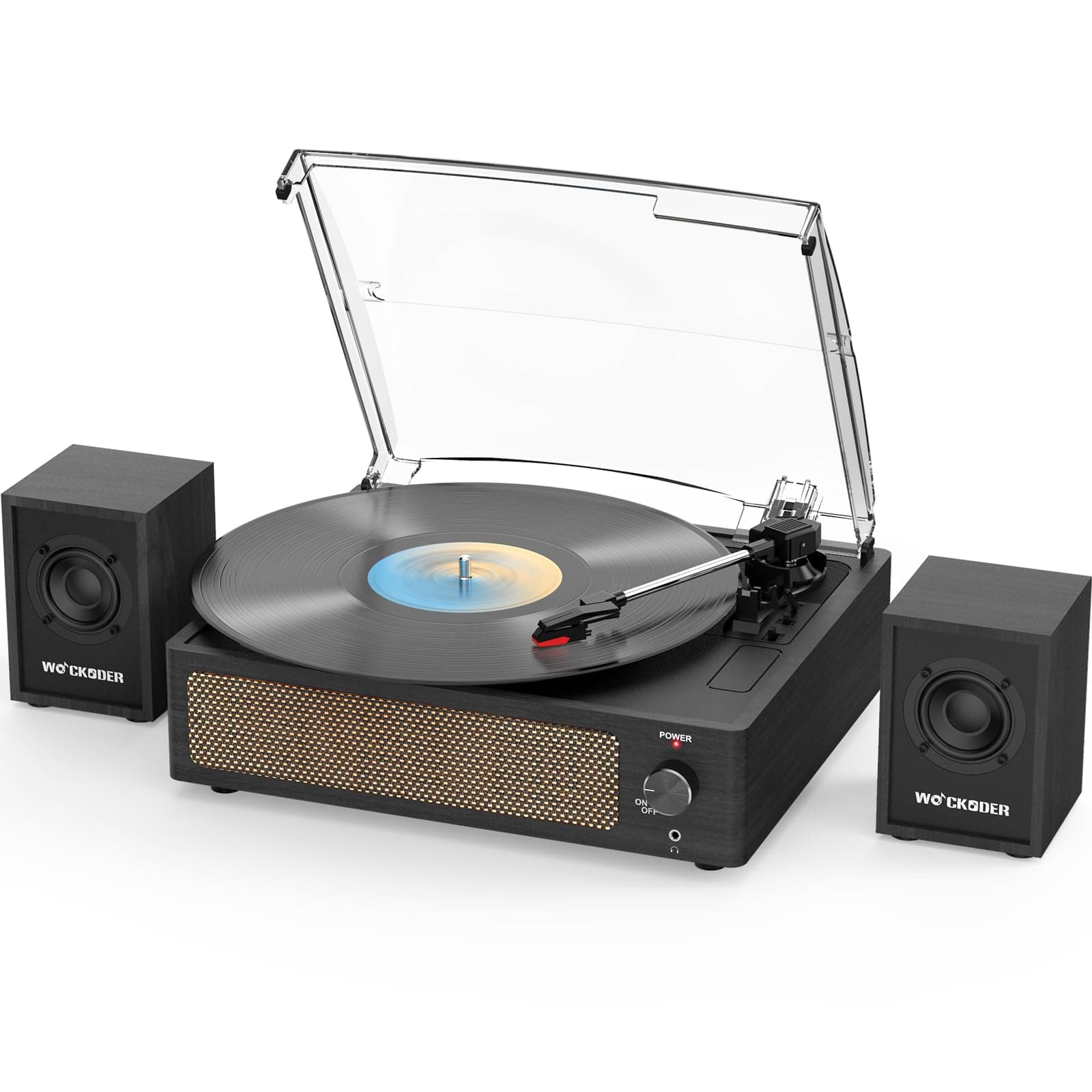 Vinyl Record Player with 2 External Passive Speakers,Black Wooden