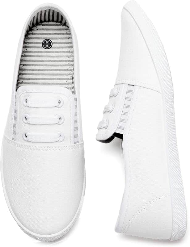 Women's Canvas Slip On Shoes Sneakers for Women Fashion Comfortable White Black Elastic S…