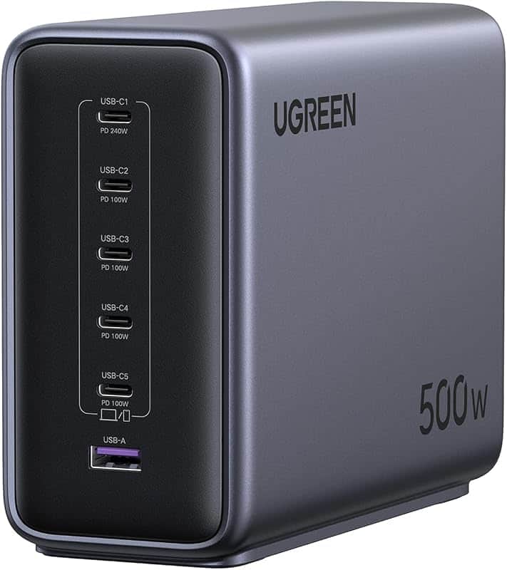 Nexode 500W GaN Charging Station, 6-Port USB-C & USB-A with 240W Single Port, Smart Tempe…