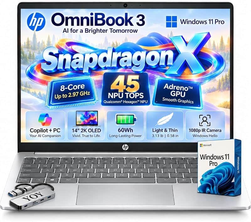 OmniBook 3 14-inch Laptop Copilot+ PC, 2K OLED, 16GB LPDDR5x, 2TB SSD