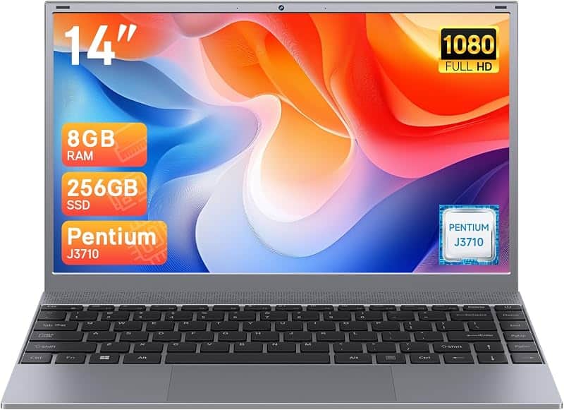 EVOBUC Laptop Computer, 8GB RAM 256GB SSD Laptop, Pentium J3710 Processor, 14-Inch 1080P…