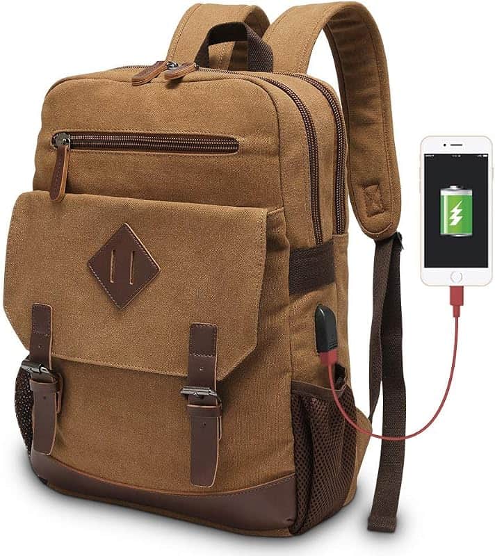 Vintage Canvas Backpack with USB Charging Port, Bag Fits 15.6 Inch Laptop | Canvas backpa…