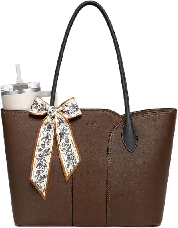 Work Tote Bag for Women, PU Laptop Tote Purse Handbag Fit 15.6 Inch