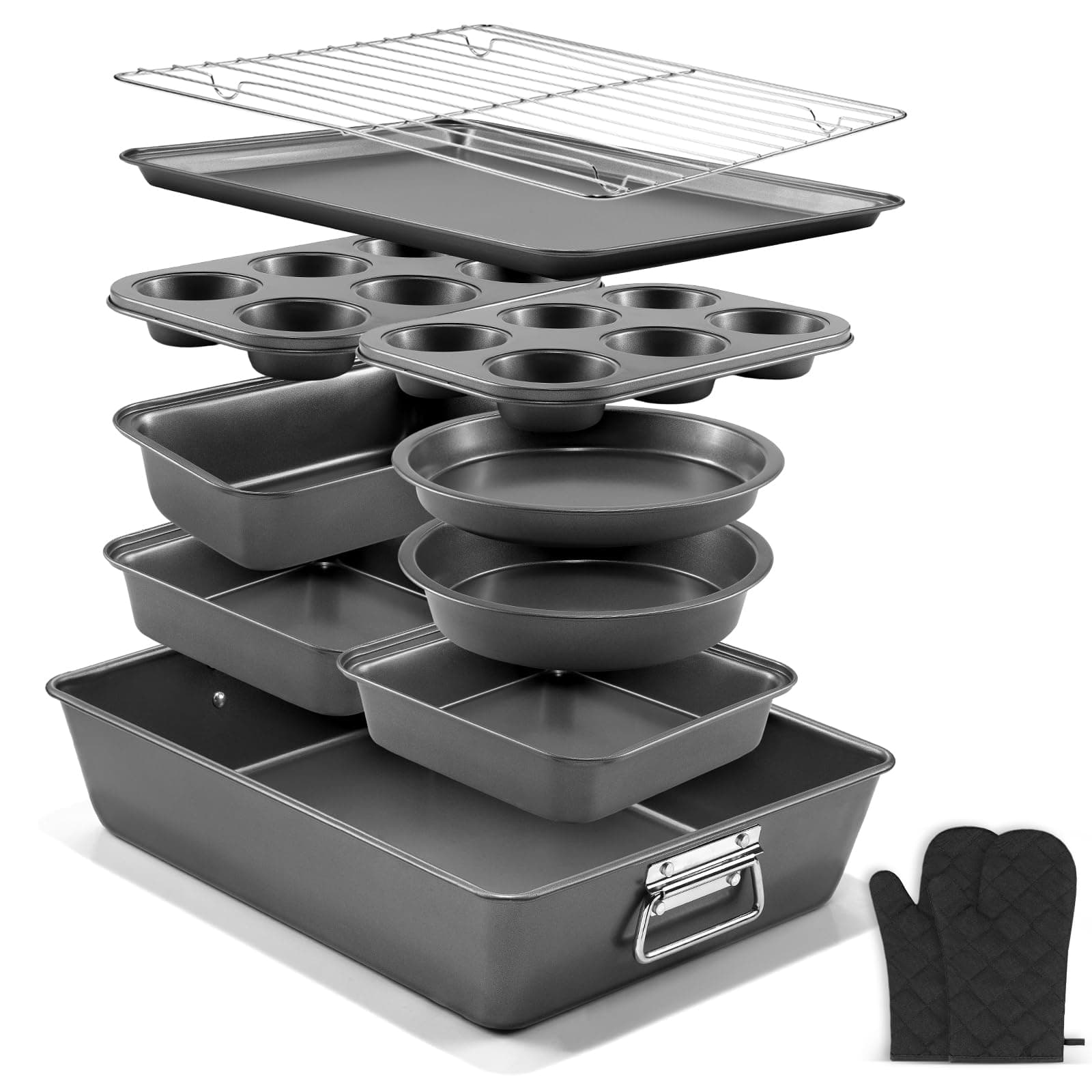 Gymdin 12PCS Nonstick Bakeware Set, Non-Toxic Carbon Steel Baking Pans Set with Wider Gri…
