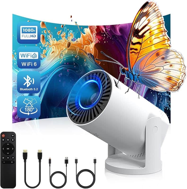 Wireless Mini Projector with WIFI 6 and Bluetooth, 4K 1080P Support Portable Projector 18…