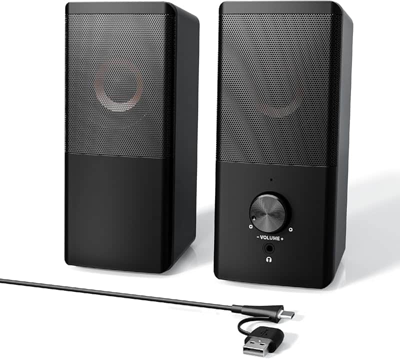Wired Computer Speakers for Desktop PC, USB-A/USB-C Powered 2.0 Stereo Desktop Speakers w…