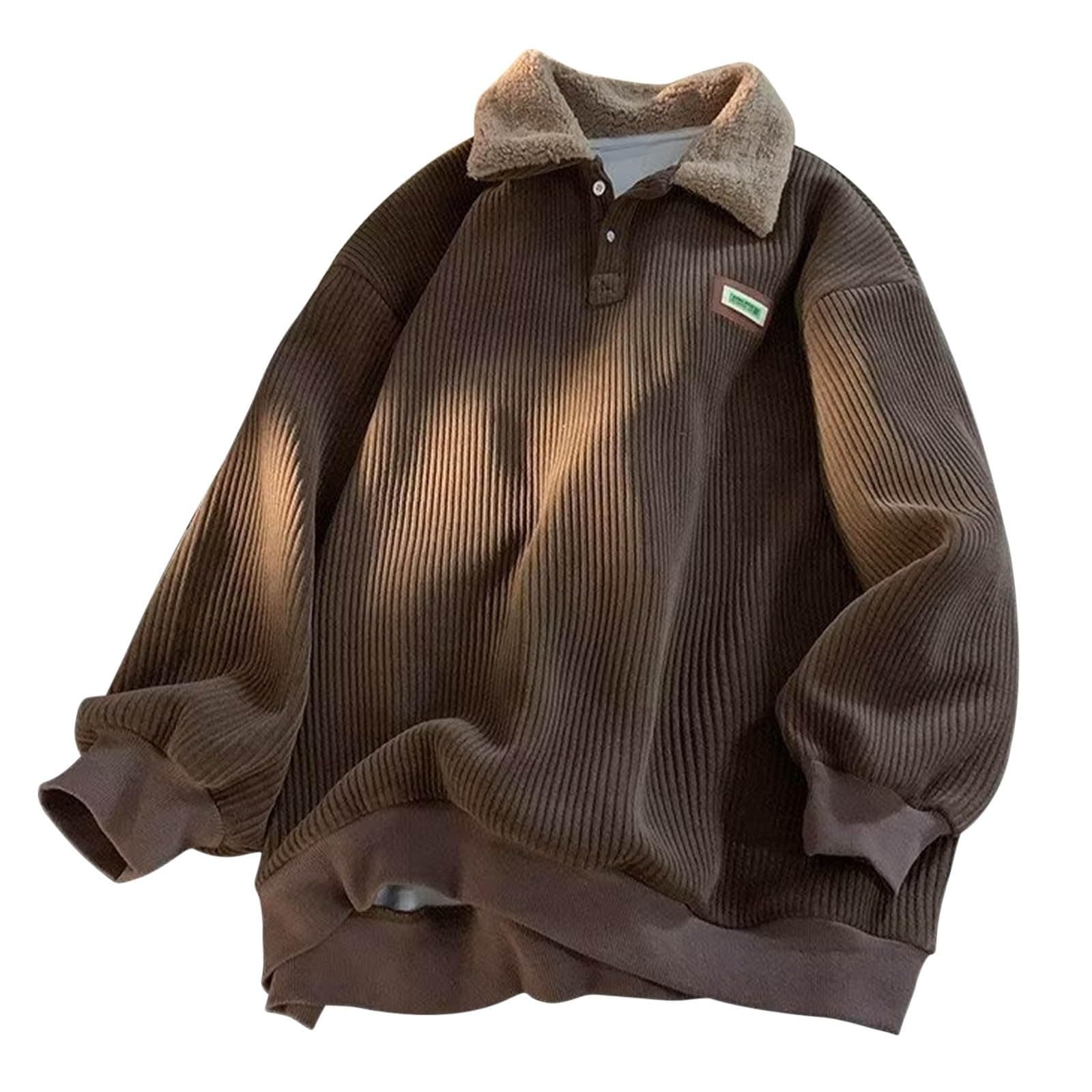 Mens Oversized Corduroy Sweatshirt Fleece Lined Long Sleeve Pullover