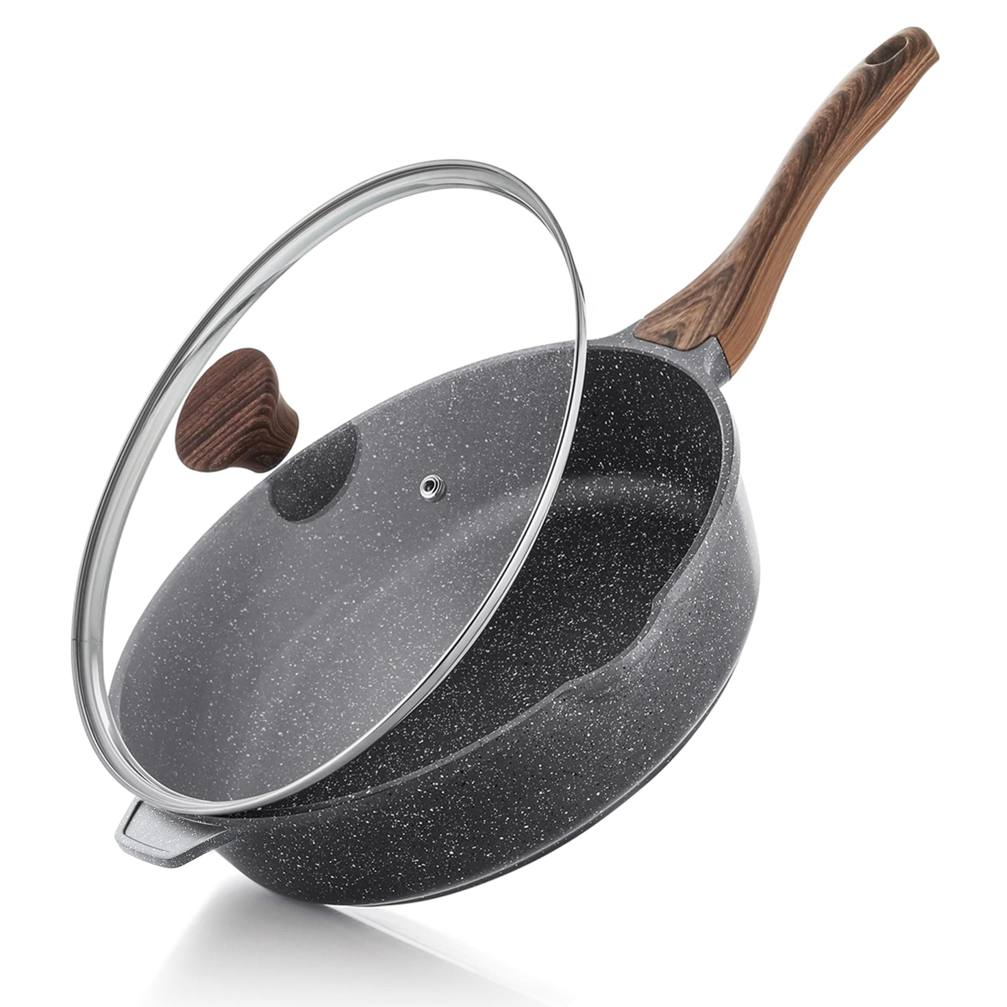 Nonstick Deep Frying Pan Skillet, 12-inch Saute Pan with Lid, Stay-cool Handle, Chef Pan…