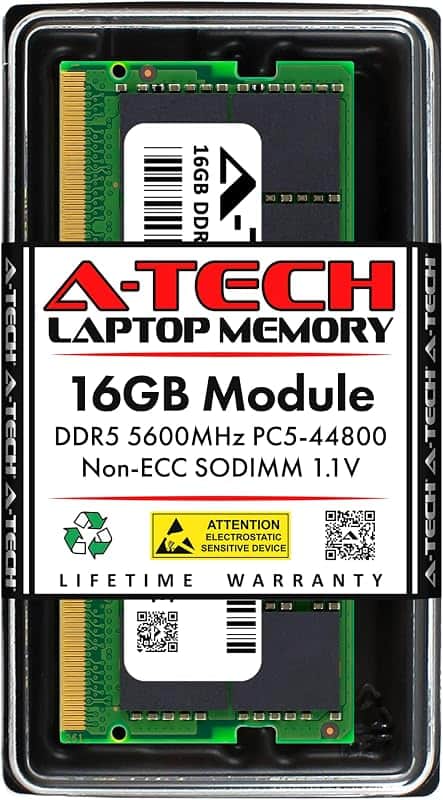 16GB DDR5 5600MHz PC5-44800 CL46 SODIMM 1.1V Non-ECC Unbuffered SO-DIMM 262-Pin Laptop Co…