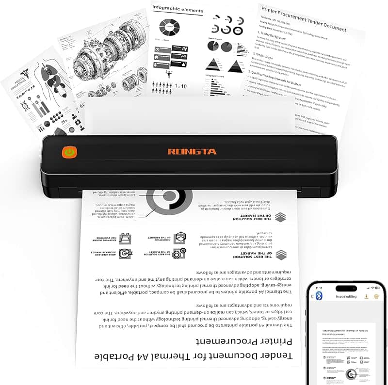 Rongta Thermal Portable Printers Wireless for Travel, Bluetooth Mobile Printer, Inkless P…