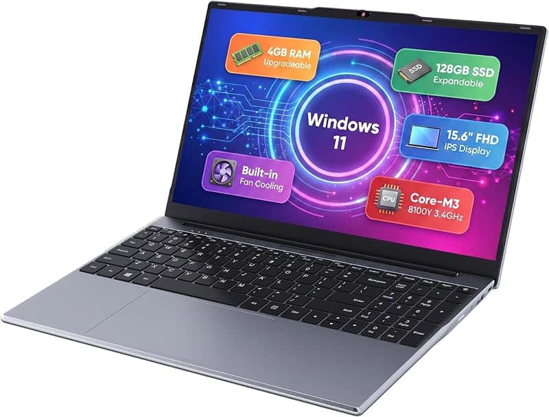 15.6 inch Laptop, Core 8100Y, 4GB So-Dimm RAM, 128GB SSD, Windows 11