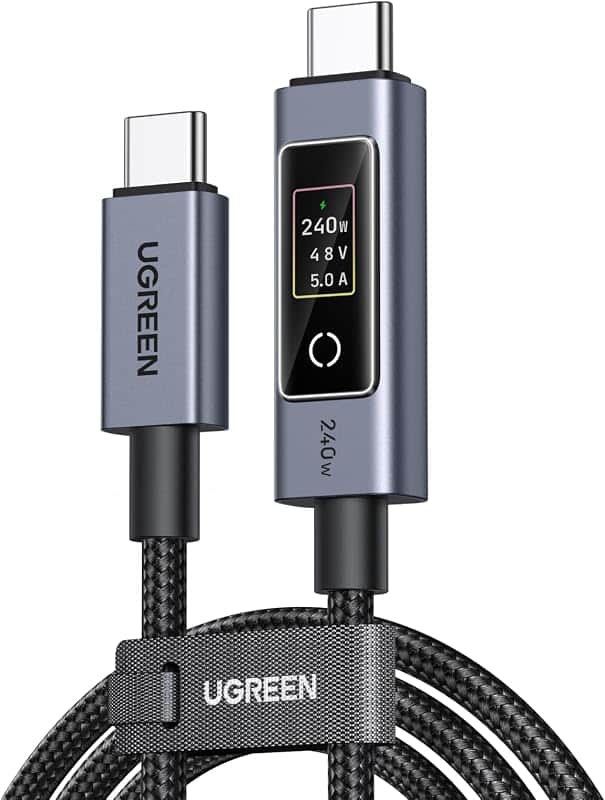 UGREEN Nexode 240W USB-C to USB-C Cable with TFT Smart Display, 6.6ft | Tap to rotate, lo…