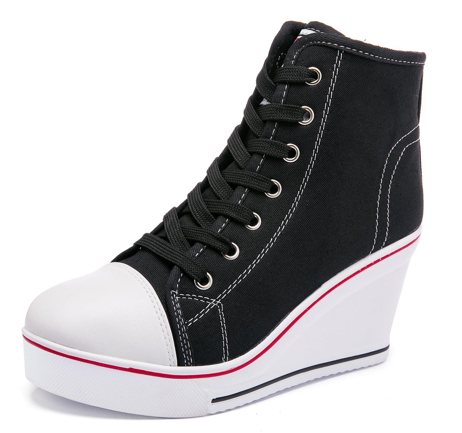 Wedge Sneakers for Women, High Heel Platform High Top Canvas Shoes Lace up Zipper Fashion…