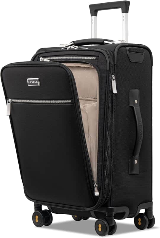 LEVEL8 Carry On Luggage with Laptop Compartment 20" Softside Suitcase,Black | Expandable,…