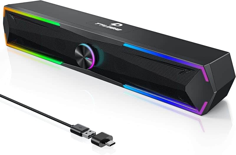Computer Speakers for PC Desktop, Flowing LED Under-Monitor Soundbar with Clear Stereo So…