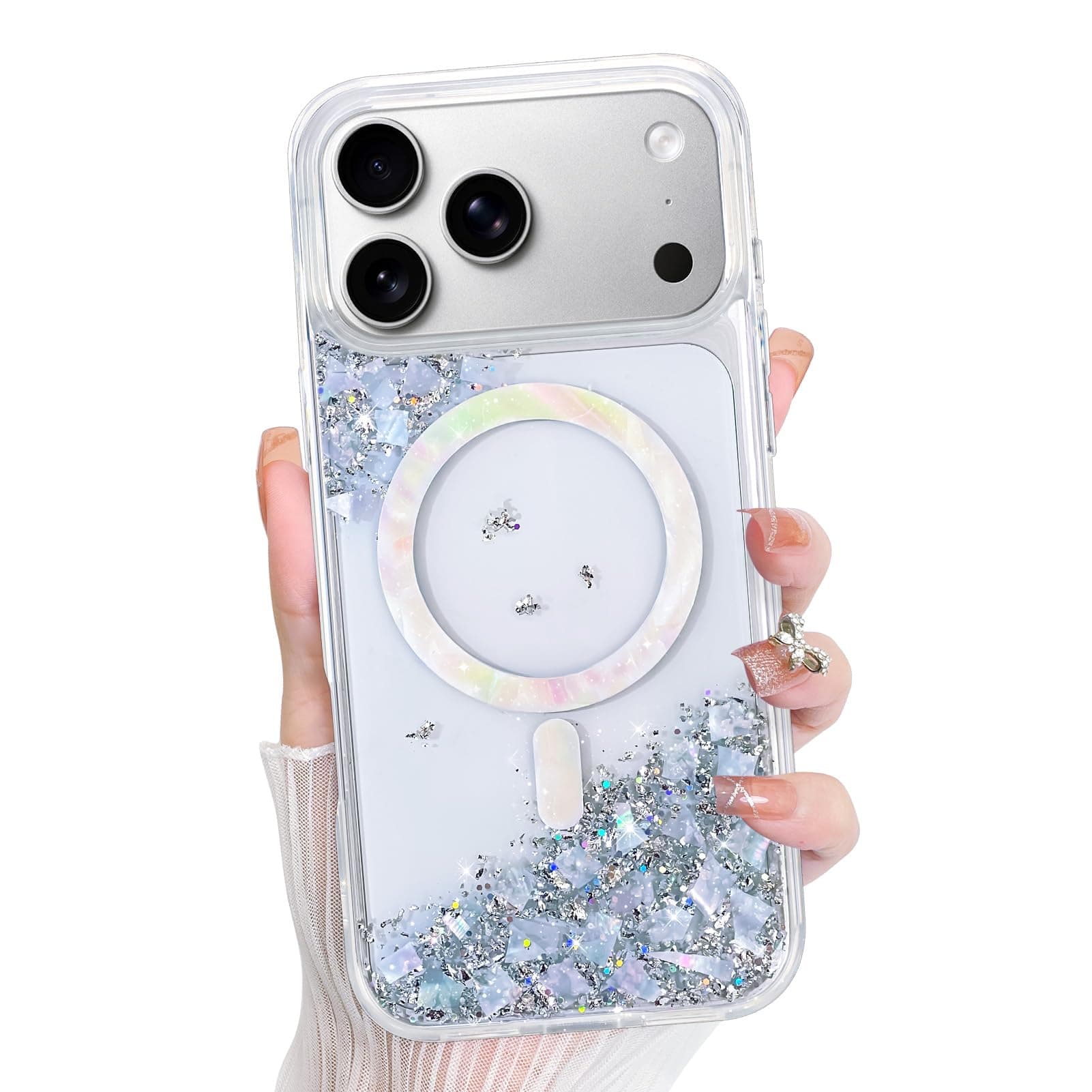 Bonoma Compatible with iPhone 18 Pro Case Bling Crystal Cute Pearl
