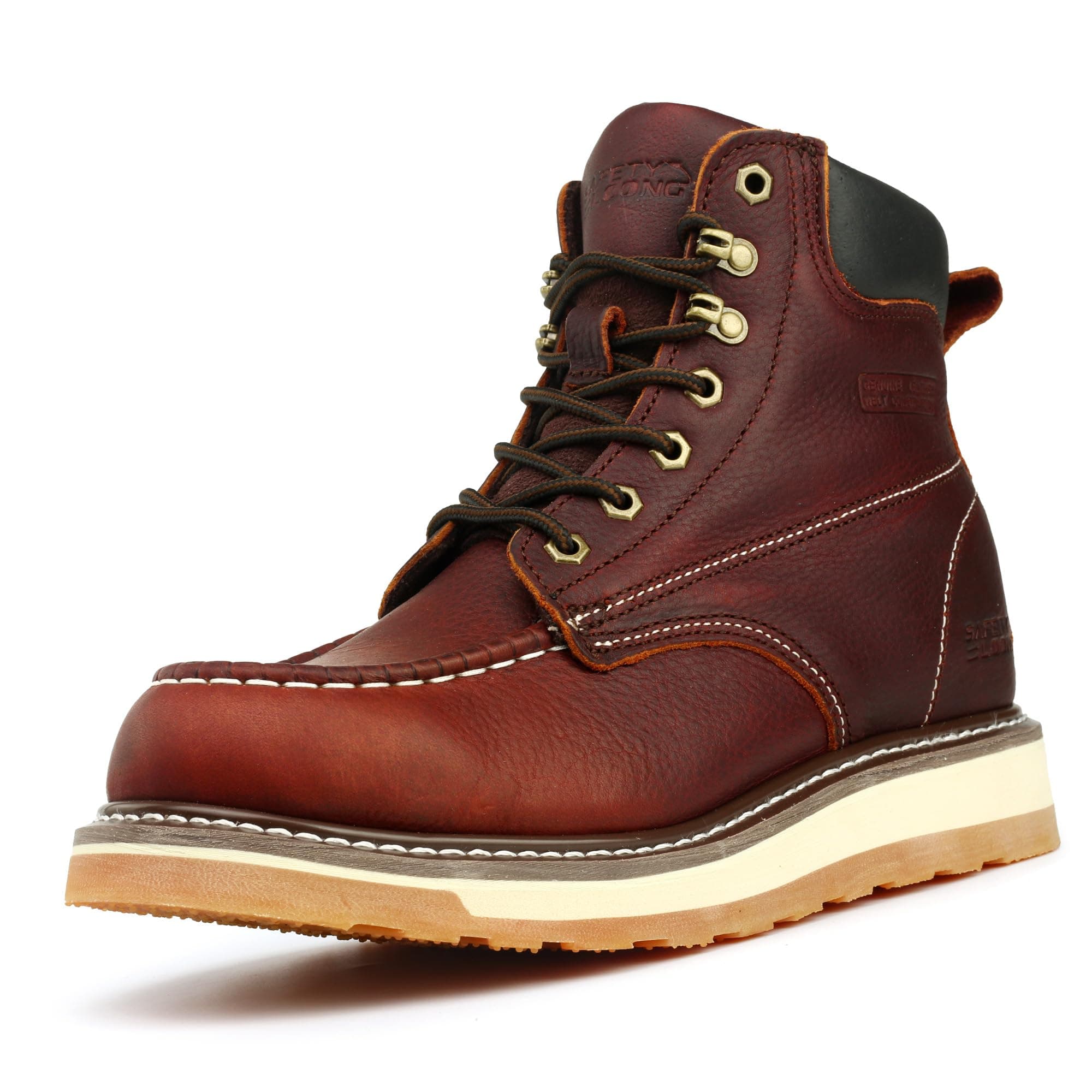 Moc Toe Work Boots for Men Waterproof Soft/Steel Toe Comfortable Full Grain Leather Non S…