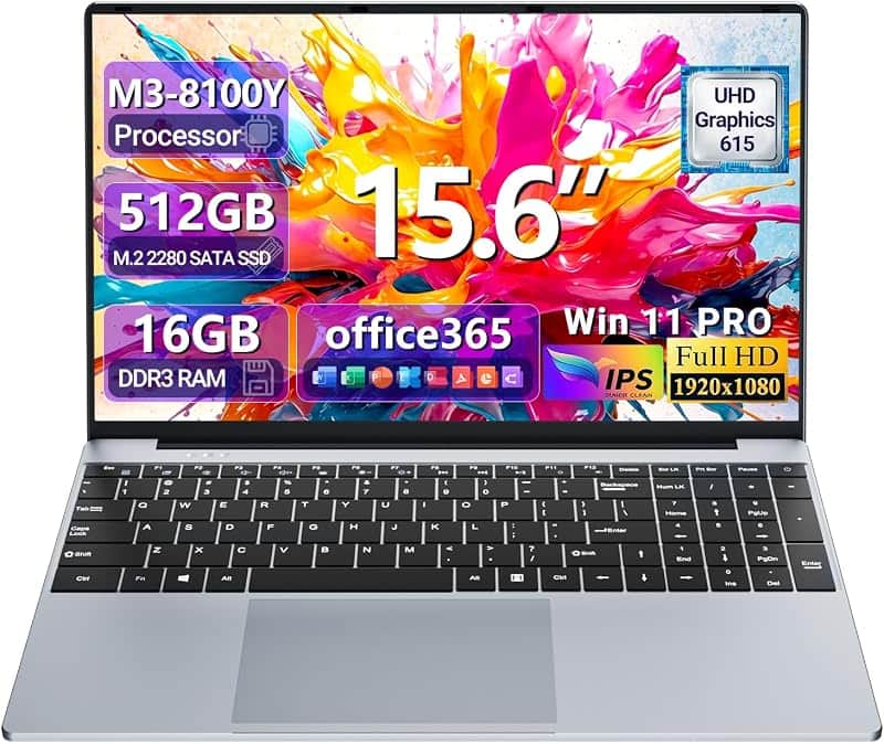 2026 Laptop, 15.6 Inch Laptop Computers Core M3-8100Y up to 3.4GHz, 16GB RAM 512GB SSD, W…