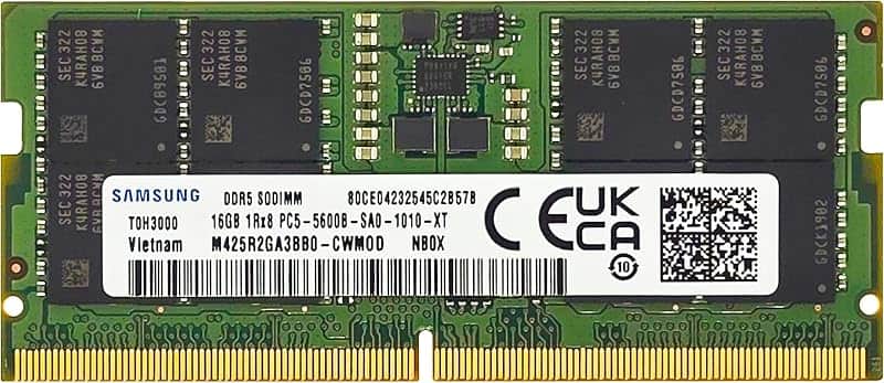 16GB DDR5 5600MHz PC5-44800 CL46 SODIMM 1Rx8 Single Rank 1.1V 262-Pin Laptop RAM Memory M…