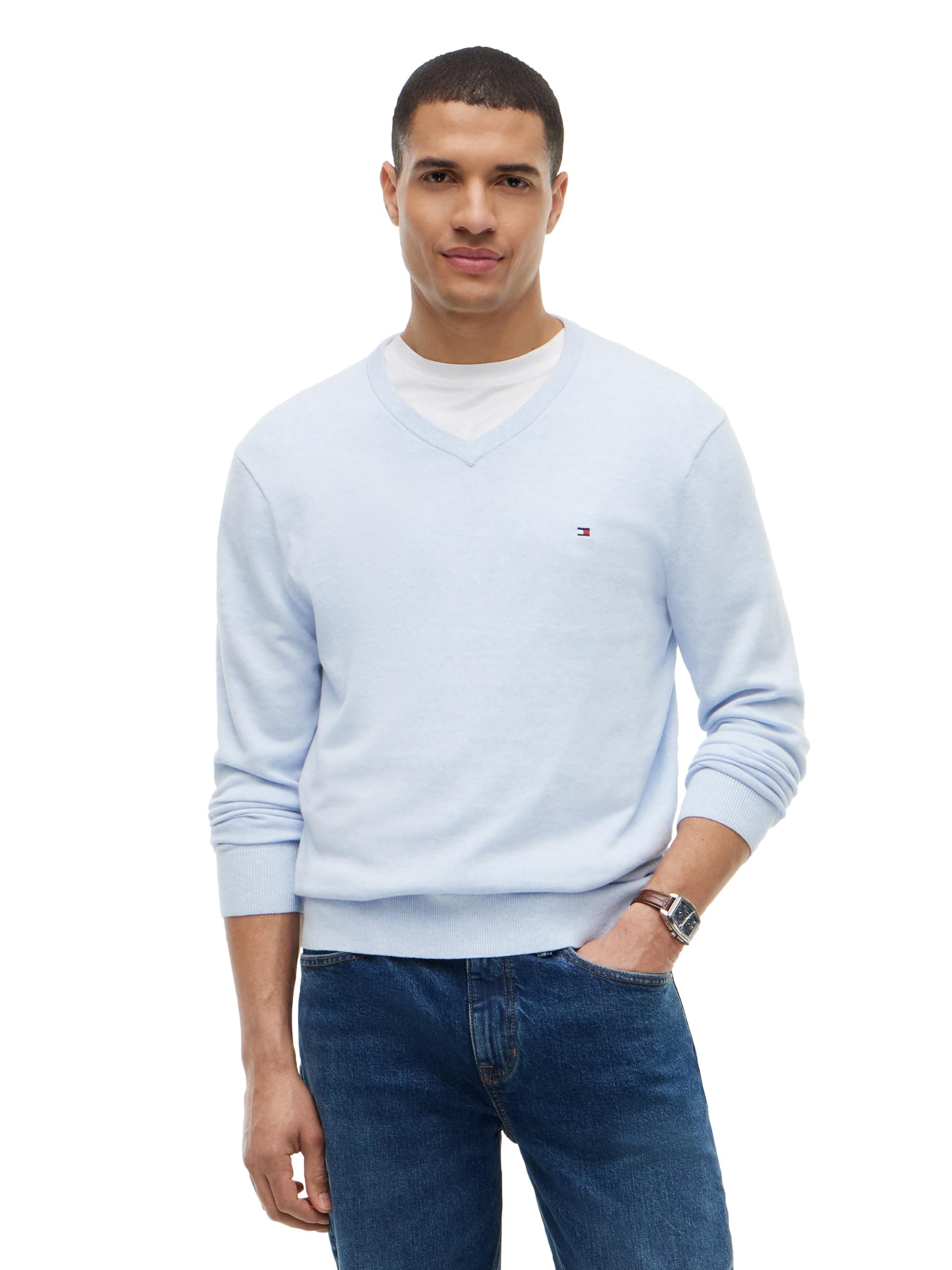 Men's Cotton Solid V Neck Sweater Lightweight Pullover