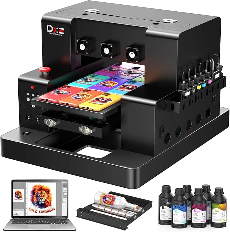 DXZ Upgraded A3 UV Printer with L805 6-Color Printhead, Vacuum Platform & White Ink Syste…