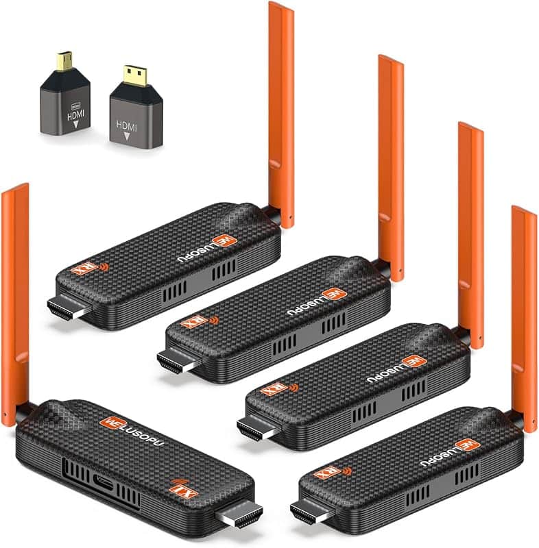 WELUSOPU Wireless HDMI Transmitter and 4 Receivers, Up to 6 Receivers, 5.8G | 4K/1080P HD…