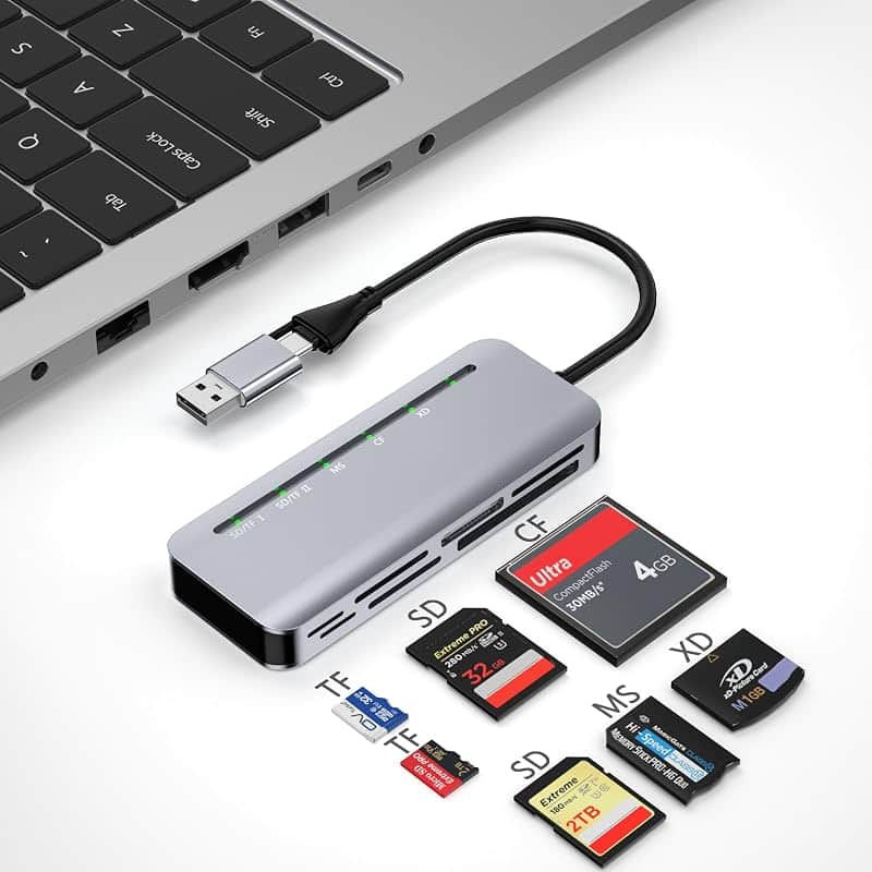 7-in-2 Memory Stick Pro Duo Card Reader, USB-A & USB-C Multi-Card Reader for SD/TF/CF/MS/…