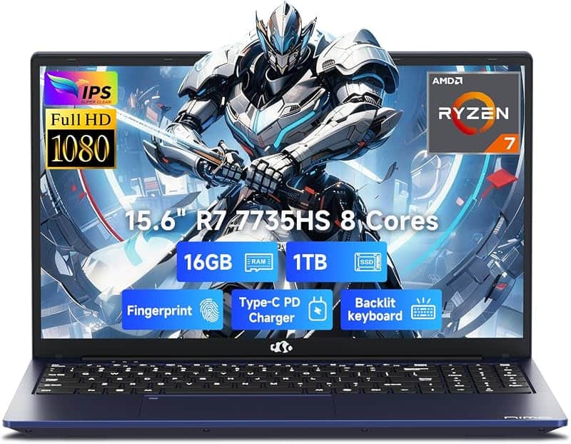 NIMO Light-Gaming-Laptop, 15.6" FHD Computer with AMD 8-Core R7 7735HS 16GB DDR5 RAM 1TB…