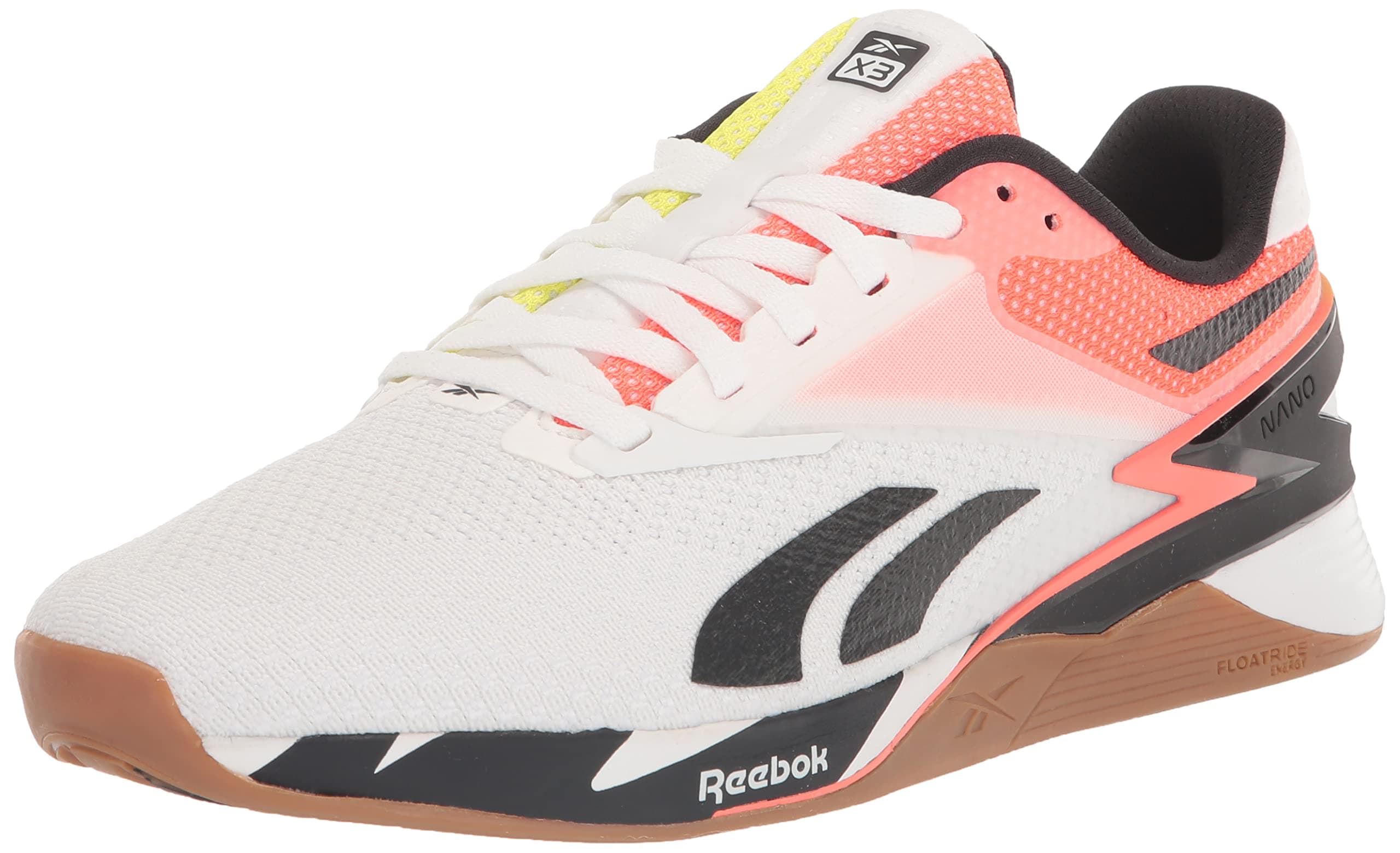 Unisex Nano X15 Sneaker, FTWR White/Orange Flare/Solar Acid Yellow, 9.5 US Men
