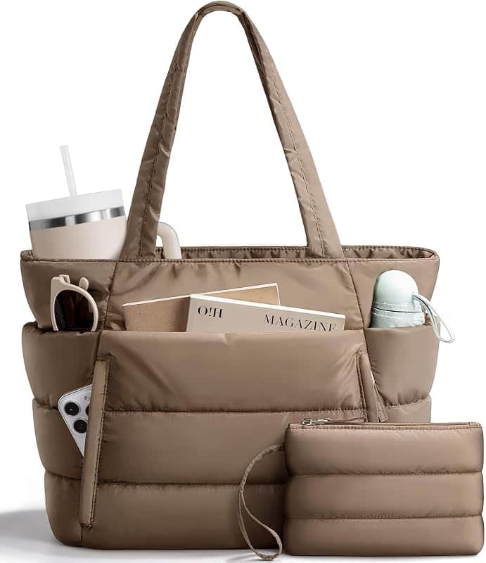 Bagstellar Puffer Tote Bag for Women, Lightweight Puffy Travel Gym Work Bag | 16 Pocket T…