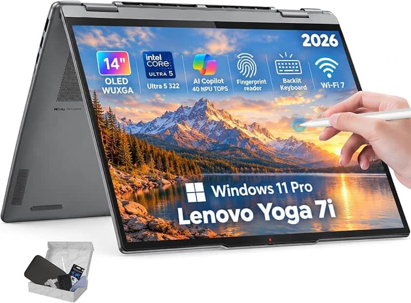 Yoga 7i 2-in-1 Touchscreen Laptop, Ultra 5 322, 14” OLED 16GB 1TB