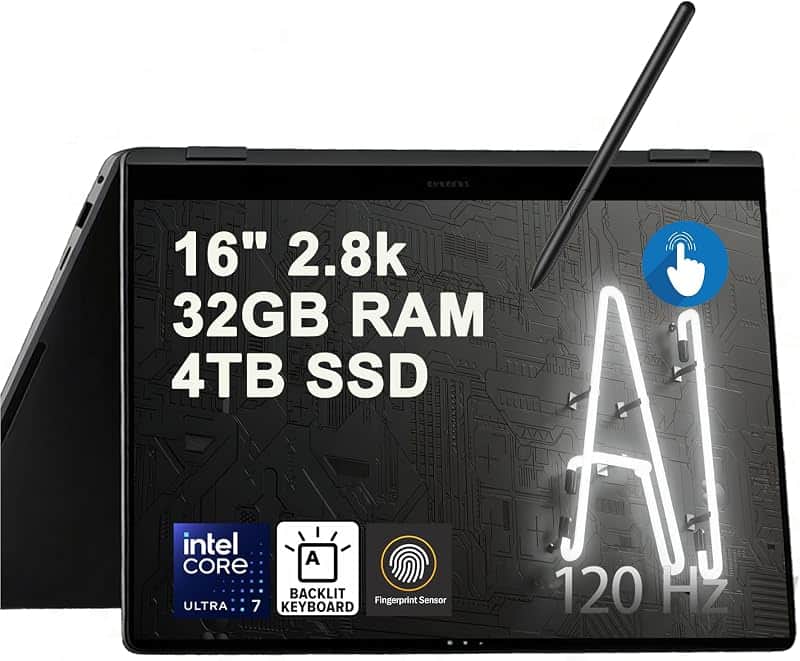 Galaxy Book5 Pro 360 Laptop 16" 2880x1800 Touch (120% DCI-P3, 120Hz) Intel 8-core Ultra 7…