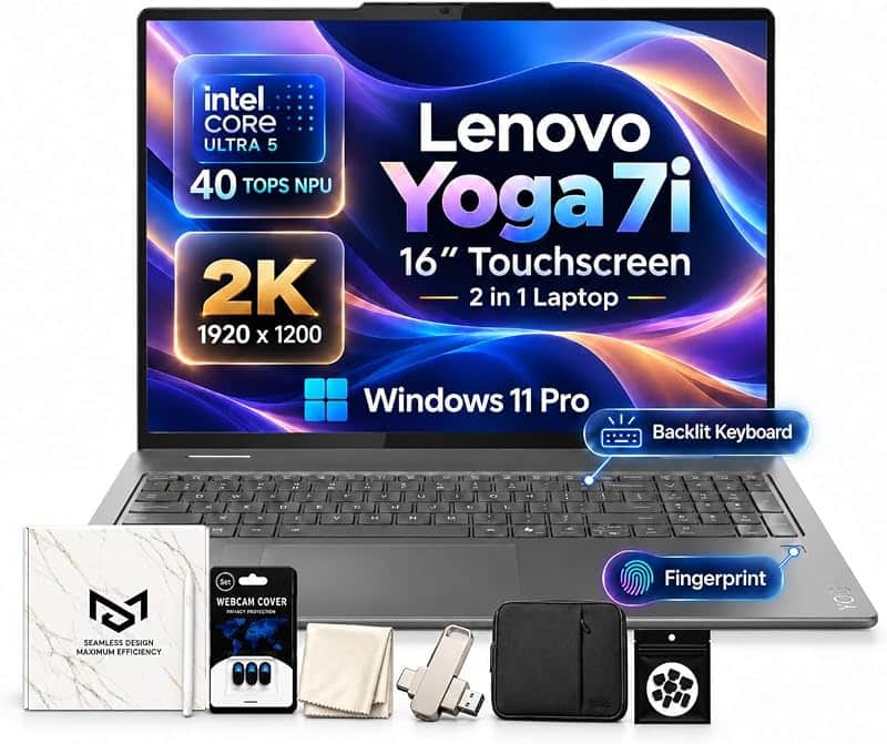 Yoga 7i 2-in-1 Laptop, Copilot+ Ai Laptop 2026, 16'' 2K IPS Touch