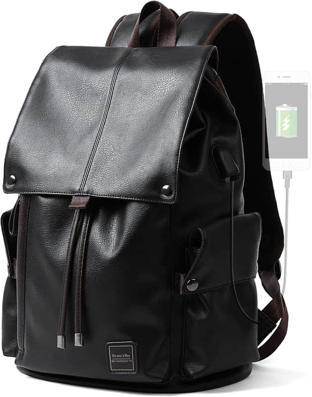 Laptop Travel Backpack For Men Vintage PU Leather Water-Resistant College School Casual 1…