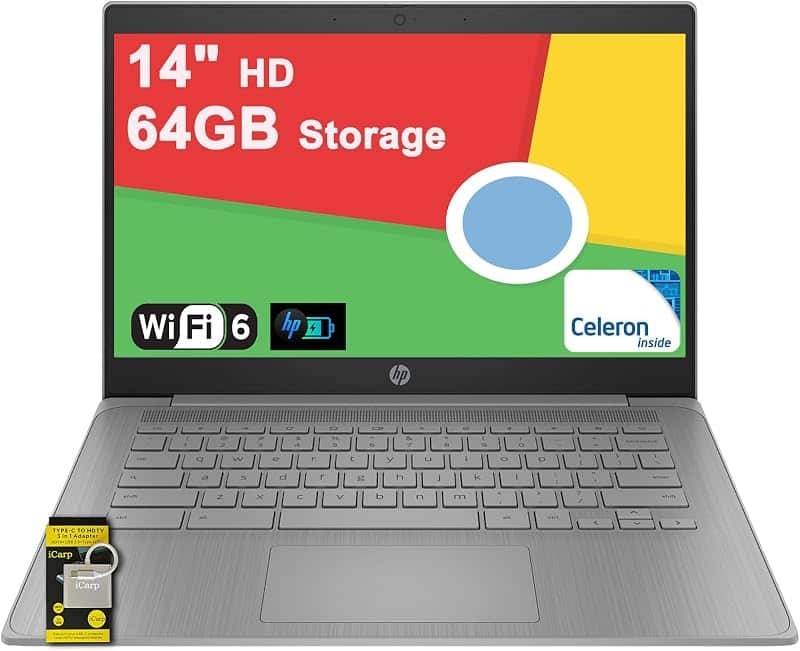 Chromebook 14 Home and Student Laptop 14" HD Antiglare Intel Celeron N4500 4GB RAM 64GB S…