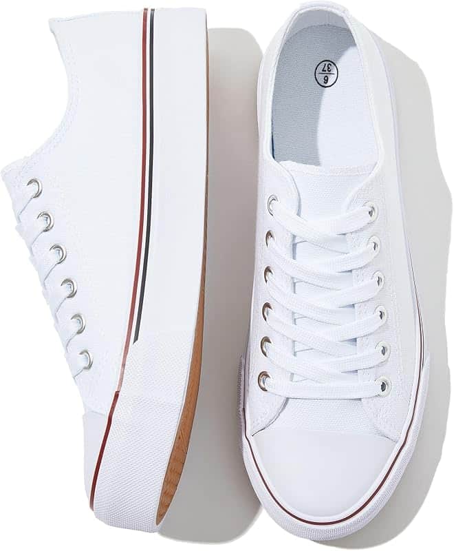 Womens White Canvas Sneakers Black Tennis Shoes