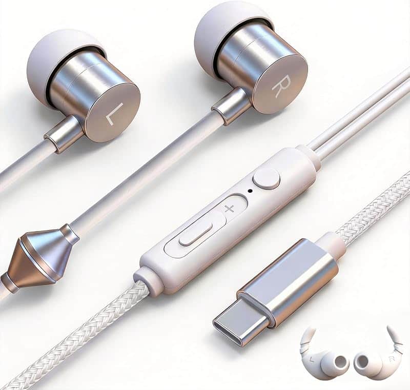 USB-C Air Tube Headphones – EMF Free Anti Radiation Wired Earbuds with Noise Reduction Mi…