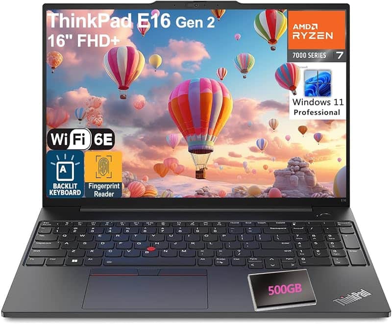 ThinkPad E16 Ryzen 7 7735HS 16GB DDR5 512GB SSD + 500GB HDD Laptop