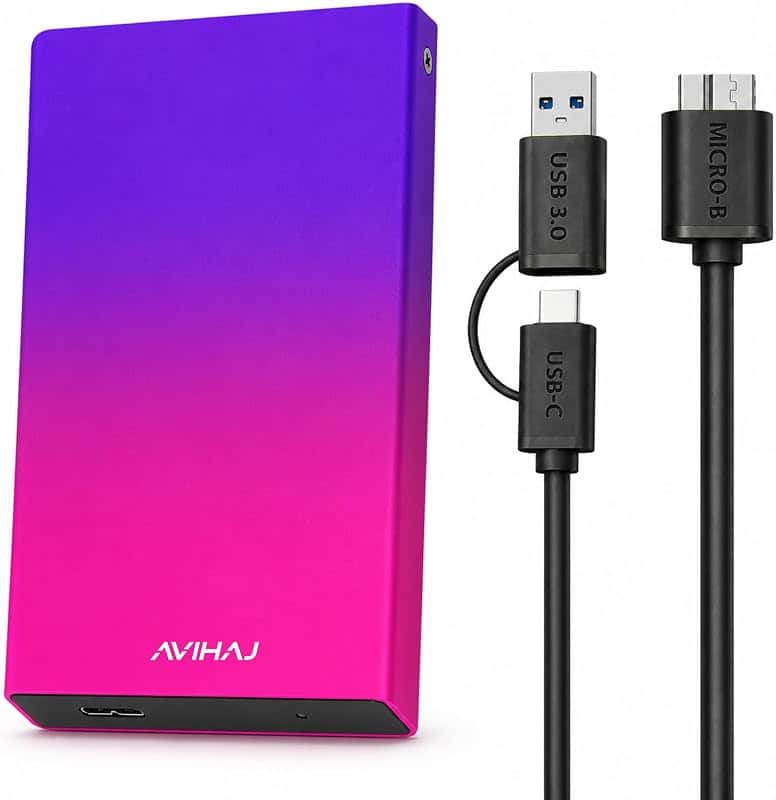 AVIHAJ Portable External Hard Drive USB 3.0 & USB-C 2.5 Inch | 5Gbps Transfer Speed, Plug…