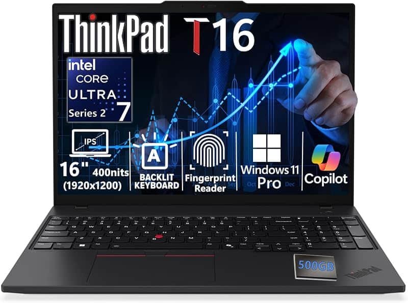 ThinkPad T16, Ultra 7 255U, 48GB DDR5 RAM, 1TB SSD, Windows 11 Pro | 500GB Portable HDD,…