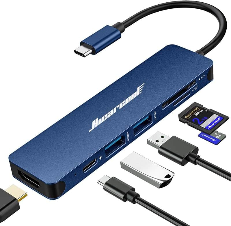 Hiearcool 7-in-1 USB C Hub, USB C Dongle Compatible for MacBook, Navy Blue | 4K@30Hz HDMI…