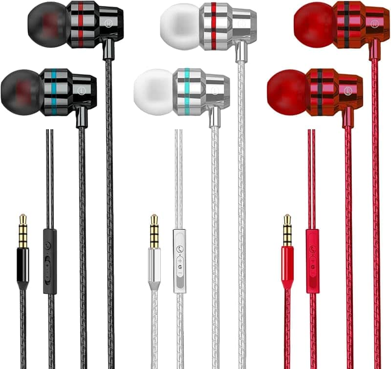 3 Pack Wired Earbuds, Wired in-Ear Headphones with Microphone and Volume Control, Noise I…