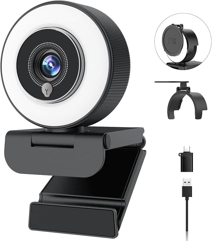 4K Webcam with Ring Light, Computer Web Camera for Desktop, Laptop