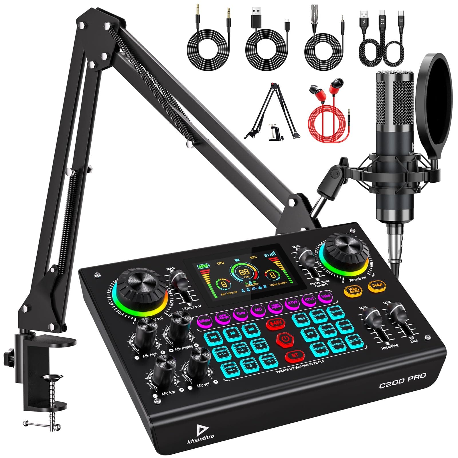 C200PRO Podcast Equipment Bundle, Audio Mixer with Microphone