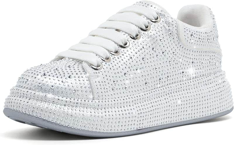 Women's Rhinestones Tennis Shoes Platform Party Glitter Sneakers Sparkly Comfort Walking…