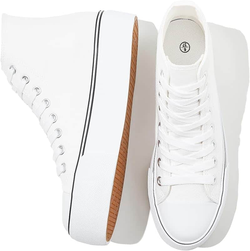 Womens White Platform Sneakers High Top Canvas Shoes